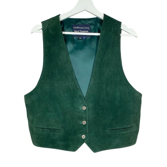 Norm Thompson Suede Leather Vest Women's Medium Green Waistcoat 90s Western - Picture 1 of 14